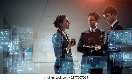 Digital transformation concept. Group of businesspeople meeting in the office. - Shutterstock ID 2177507065