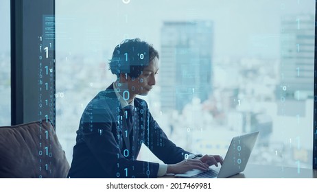 Digital transformation concept. System engineering. Binary code. Programming.