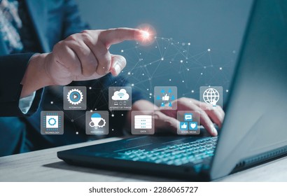 Digital transformation technology banner social media icons, Data, technology, social media, internet, customers, automation, internet of things, innovation. Business concept. - Powered by Shutterstock