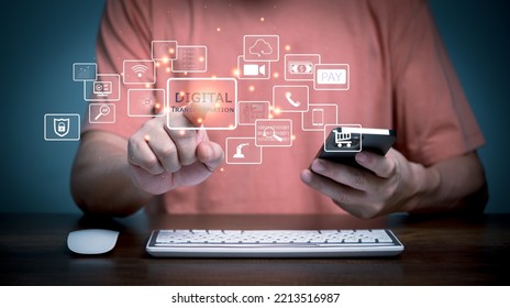 Digital transformation technology strategy, digitization and digitalization of business processes and data, optimize and automate operations, customer service management, internet and cloud computing.