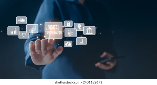 Digital transformation technology strategy, digitization and digitalization of business processes and data, optimize and automate operations, customer service management, internet and cloud computing