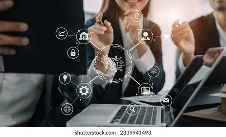 Digital transformation technology strategy, Person using laptop, tablet and smartphone with of things. transformation of ideas and the adoption. - Powered by Shutterstock