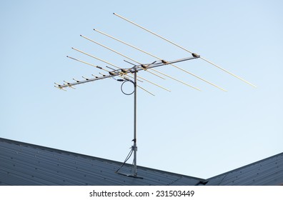 Digital TV Aerial Or Antenna On Top Of A House