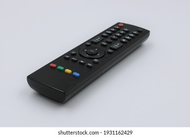 Digital tv remote control on white background.