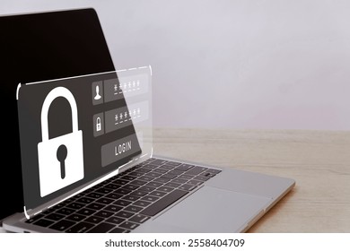 Digital User Login Interface with Padlock on laptop idea for Cybersecurity, Data Security, Identity Protection,Online Account Management, Data Encryption,Data Privacy.