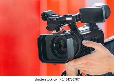 Digital Video Camera Recording, Red Background