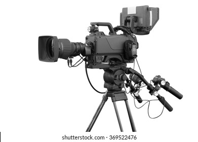 Digital Video Camera For Use Television Professional Studio Isolated On White Background With Clipping Path