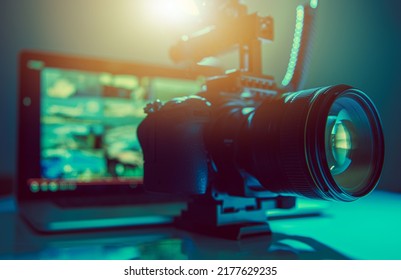 Digital Video Maker Equipment. Modern DSLR Camera and a Laptop Workstation. - Shutterstock ID 2177629235