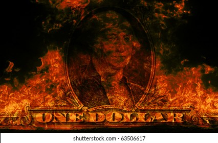 Digital visualization of a burning dollars