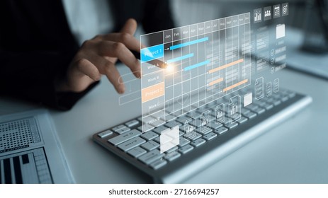 Digital visualization of multiple project timelines with progress tracking, documents, and team collaboration symbols Parse