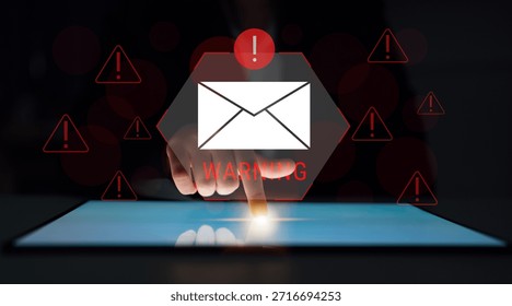 Digital warning mail interface highlights email threat detection, security monitoring, and proactive prevention of phishing and malware intrusions. Parse