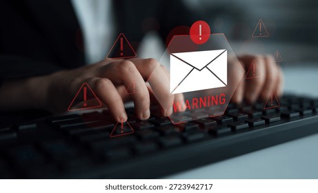 Digital warning mail interface highlights email threat detection, security monitoring, and proactive prevention of phishing and malware intrusions. Parse