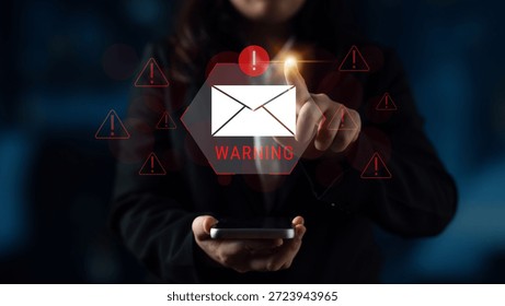 Digital warning mail interface highlights email threat detection, security monitoring, and proactive prevention of phishing and malware intrusions. Parse