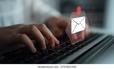 Digital warning mail interface highlights email threat detection, security monitoring, and proactive prevention of phishing and malware intrusions. Parse