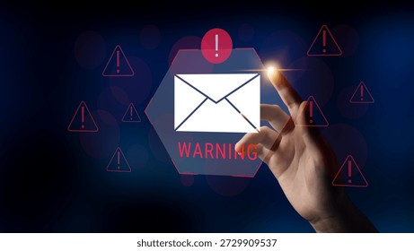 Digital warning mail interface highlights email threat detection, security monitoring, and proactive prevention of phishing and malware intrusions. Parse
