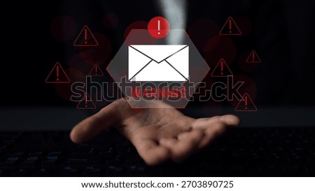 Digital warning mail interface highlights email threat detection, security monitoring, and proactive prevention of phishing and malware intrusions. Parse