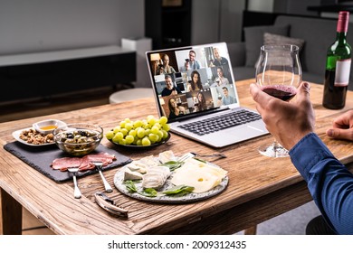 Digital Wine Tasting Virtual Dinner Event Using Laptop