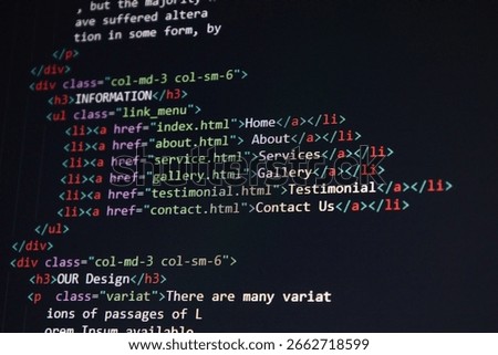 A digital word cloud focused on programming and web development terms like HTML, CSS, code, and software. A modern visual representation of technology and coding concepts.