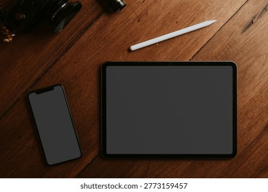 Digital workspace essentials displayed elegantly, suitable as mockup