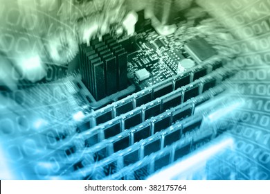 digital world  background (microcircuit, RAM and radiator)
