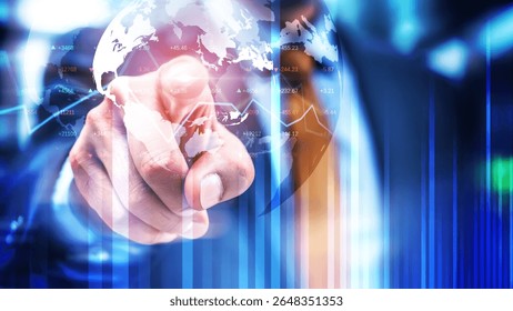 Digital World Interface with Global Touch on Futuristic Tech Background