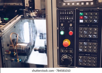 Digitally controlled modern cnc lathe in a factory