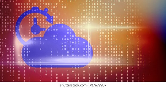 Digitally generated 3D image of cloud with timer against blue technology interface with binary code