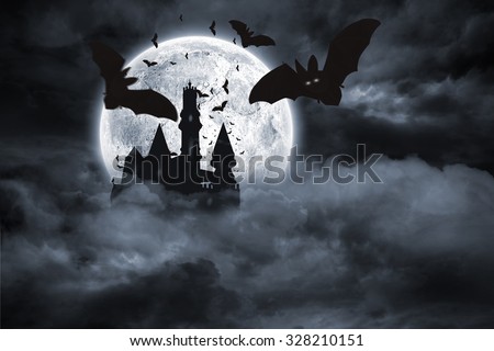 Digitally generated Bats flying from draculas castle