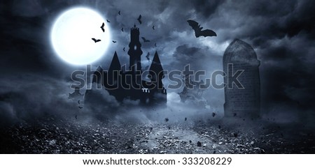 Digitally generated Bats flying to draculas castle