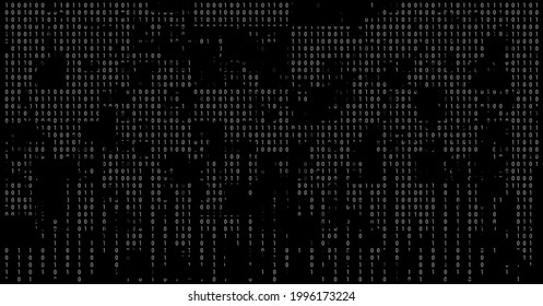 Digitales Bild der binären Coding-Datenverarbeitung auf schwarzem Hintergrund. Konzept der Cybersicherheit und Computertechnologie