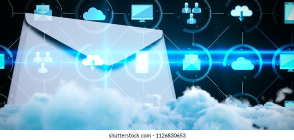 Digitally generated image of fluffy clouds  against apps interface