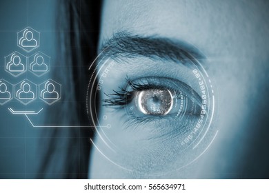 Digitally generated image of globe with big data text against beautiful eye of woman