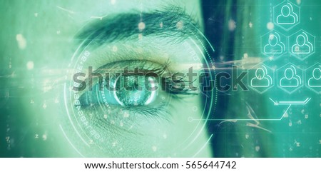 Digitally generated image of globe with big data text against beautiful eye of woman