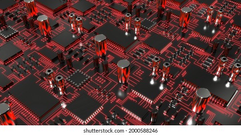 Digitally generated image of microprocessor connections over electronic circuit board of a computer. computing and technology concept
