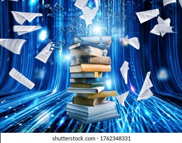 Digitization process from books to ebooks. from paper to digital - Shutterstock ID 1762348331