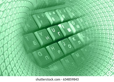 Digits and keyboard - abstract computer background in greens.