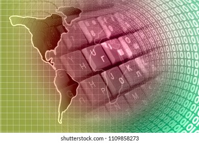 Digits and map - abstract computer background, toned.
