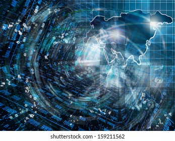 Digits and map - abstract computer background.