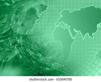 Digits and map - abstract computer background in greens.