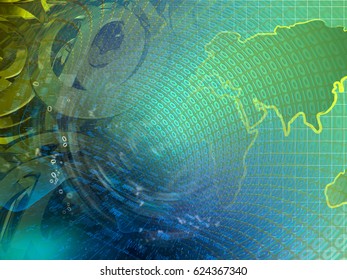 Digits and map - abstract computer background.