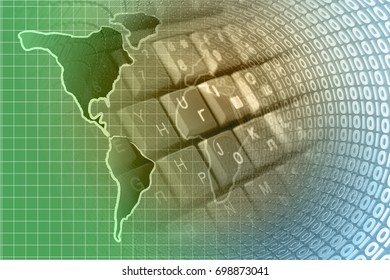 Digits and map - abstract computer background, toned.