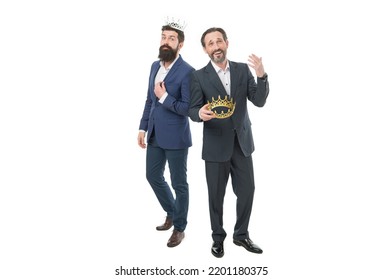 With Dignity And Pride. Proud Businessmen Isolated On White. Business Partners With Crowns. Pride And Vanity. Pride And Love. Gay Men In Formal Wear. Homosexuality And Bisexuality. LGBT Pride