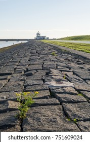 Dike And Old Lighthouse At Leith Harbour, Edinburgh, Scotland