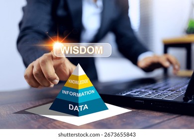 DIKW data, information, knowledge, wisdom is guideline for developing knowledge to reach best solution from learning and measuring values ​​with framework suggest move up pyramid from data to wisdom