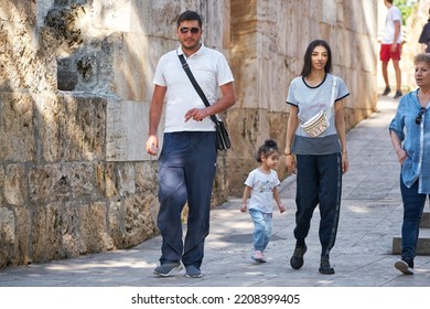 Dilijan, Armenia - August 12, 2021: Armenian Family With A Child On The Street