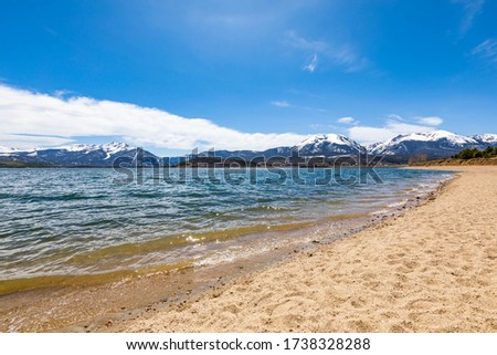 Dillon lake reservoir with mountains in Colorado at summer day