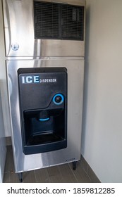 Dillon, Montana - June 30, 2020: Portrait View Of An Ice Dispenser Machine In A Hotel