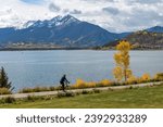 Dillon Reservoir  - An Autumn view of colorful Dillon Reservoir, with snow-capped Tenmile Range towering in background. Dillon, Colorado, USA.