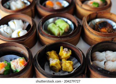 dim sum in bamboo steamer, chinese cuisine  - Shutterstock ID 204279727