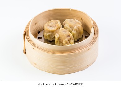 Dim Sum In Steamed Bowl Chinese Food Isolated On White